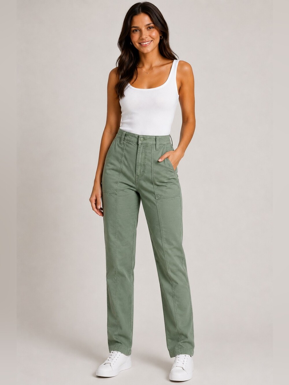a new day Olive Green High-Rise Straight Leg Women Jeans With Stretch Size 14